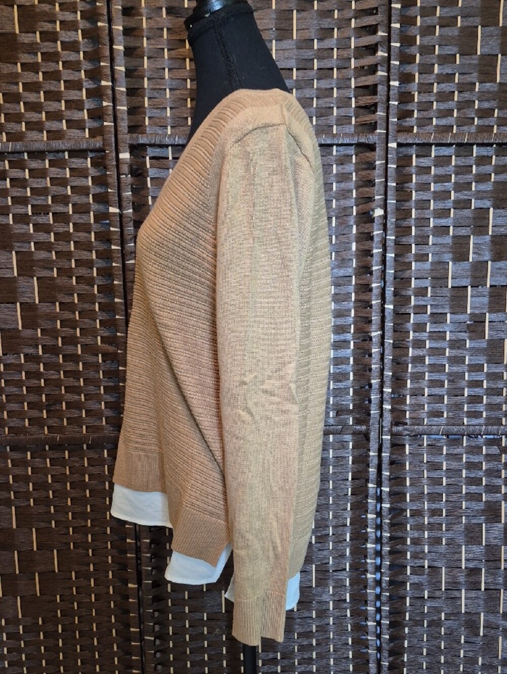 Hilary Radley V-Neck Ribbed Sweater in Camel - Picture 5 of 7